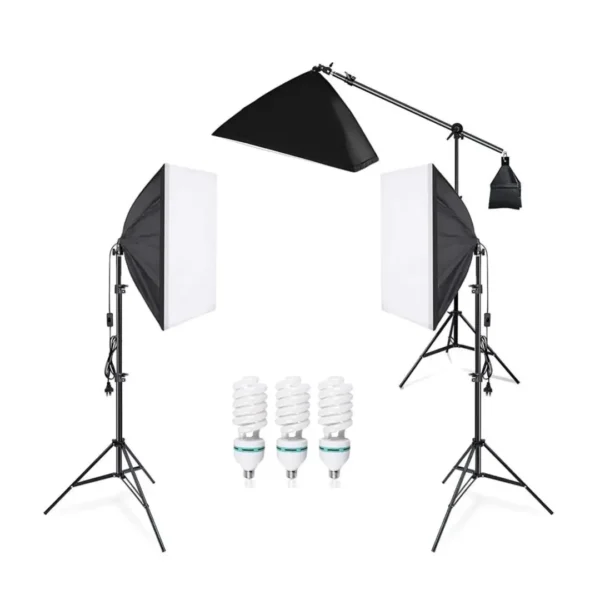 Lighting Studio Equipment: Fluorescent Three-Point Lighting Kit with Boom Arm