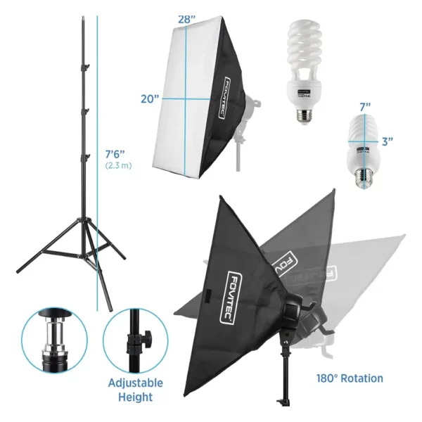 Lighting Studio Equipment: Fluorescent Three-Point Lighting Kit with Boom Arm